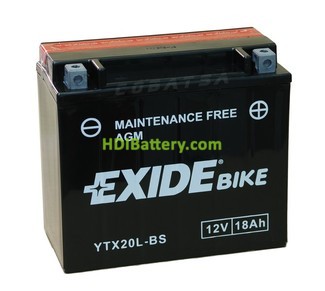 Batería moto Exide YTX20HL-BS AGM 12V. 18Ah